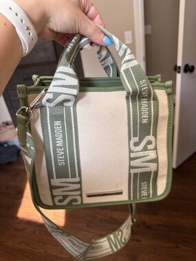Steve Madden Cream and Green Canvas Crossbody Bag